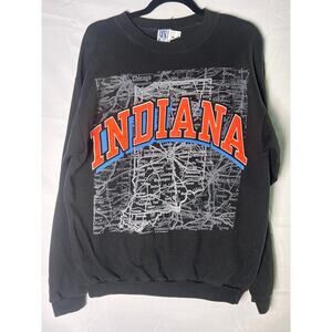 90s Vintage SUN Sportswear Black INDIANA Sweatshirt Pullover Men's Size Large